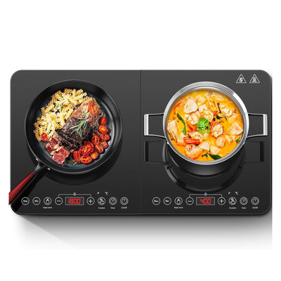 Induktionskochfeld, Aobosi Doppel Induktionskochplatte tragbares Kochfeld mit Warmhaltefunktion, 10 Temperaturstufen und 6 Leistungsstufen, Timer, Max & Min-Taste, 3500Watt, Sensor-Touch-Steuerung
