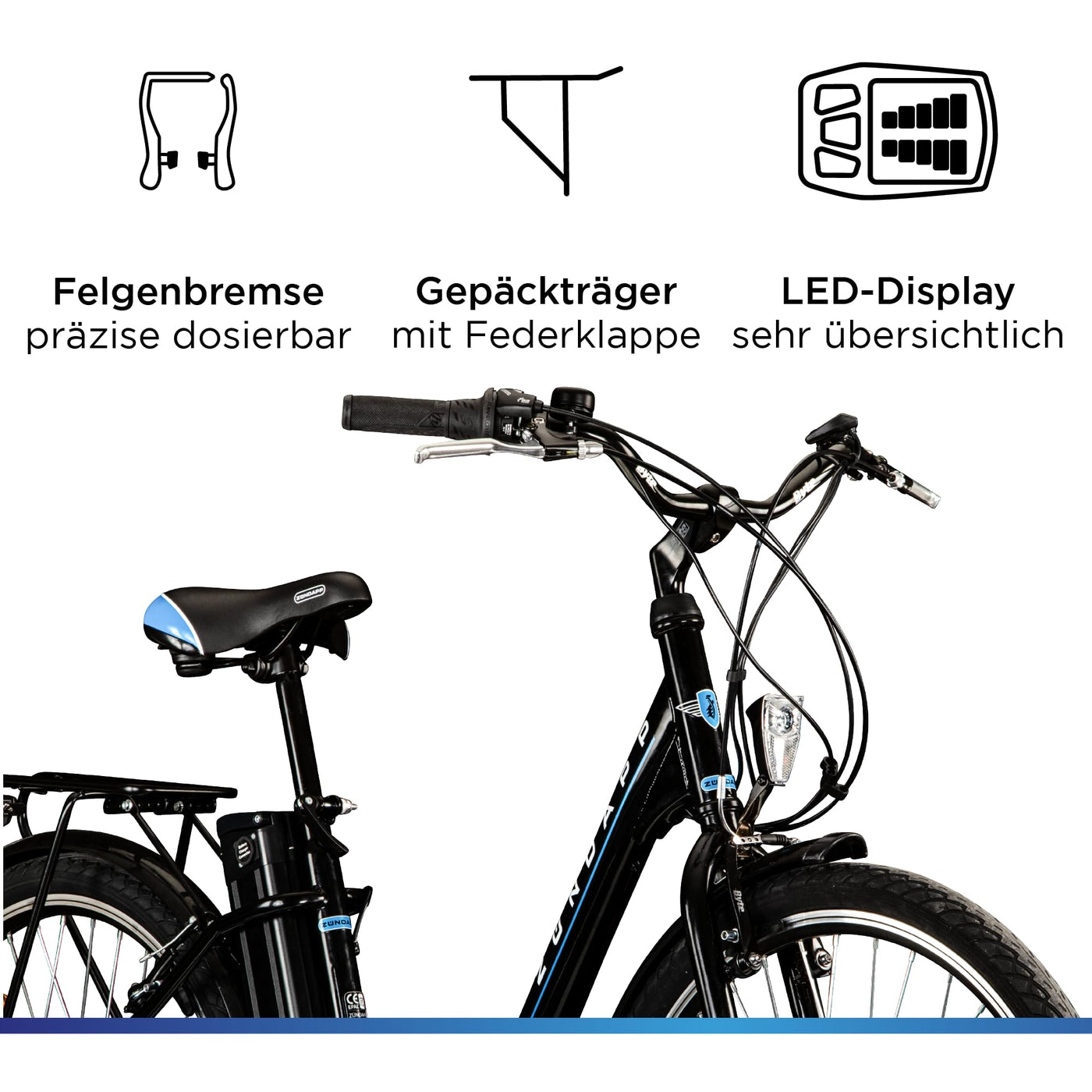 ZÜNDAPP Z505 City E-Bike Damen 26 Zoll | Citybike mit 6 Gang Schaltung Pedelec | für 150-185 cm | Bike mit StVZO Beleuchtung und Gepäckträger (schwarz, 43 cm)