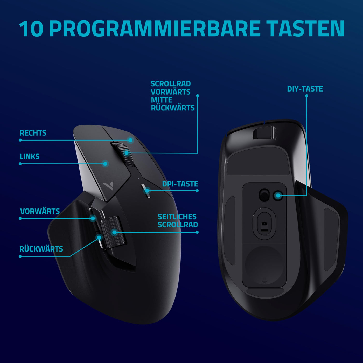Rapoo VT0PRO kabellose 2,4 GHz High-Performance Gaming-Maus mit 26000 DPI optischem Sensor, 50 G Beschleunigung, 650 IPS, bis zu 160h Akkulaufzeit, PC/Mac - Schwarz