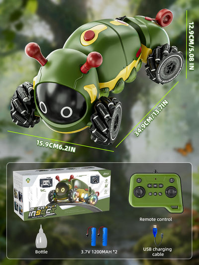 Kssvzz Ferngesteuertes Auto Raupe mit Musik, 2,4 GHz RC Stunt Car mit Spray & Cool Beleuchtung, 4WD 360°Rotation Krabbelndes Insekt Monster Truck, Spielzeug Geschenk für 3 4 5 6 7 8 9+Junge Mädchen