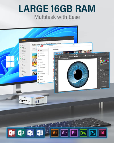 NiPoGi GK3 Plus Mini PC, Ιntel Alder Lake-N95(bis zu 3,40 GHz), 16GB DDR4 512GB M.2 SSD Mini Desktop Computer, 2X HDMI, 4K UHD Triple Display, Dual WiFi, Micro PC mit VESA für Büro/Heim.