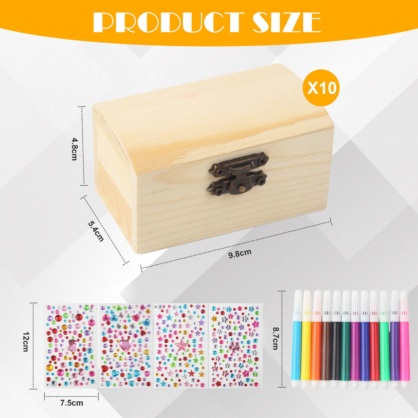 10Stück Schatztruhe Kindergeburtstag,Mini Schatztruhe,Schatzkiste Holz Bastelset,Kleine Schatztruhe Kinder,Holzbox mit Deckel enthält Buntstifte und Aufkleber,Perfekt zum Malen und Basteln auf Partys