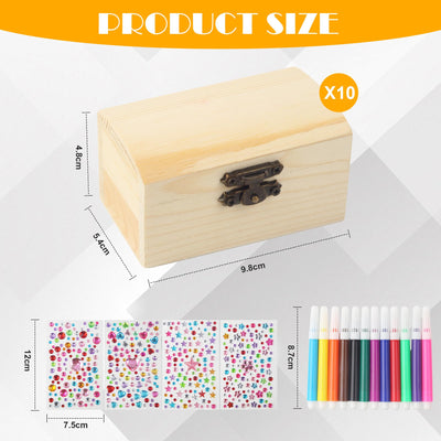 10Stück Schatztruhe Kindergeburtstag,Mini Schatztruhe,Schatzkiste Holz Bastelset,Kleine Schatztruhe Kinder,Holzbox mit Deckel enthält Buntstifte und Aufkleber,Perfekt zum Malen und Basteln auf Partys
