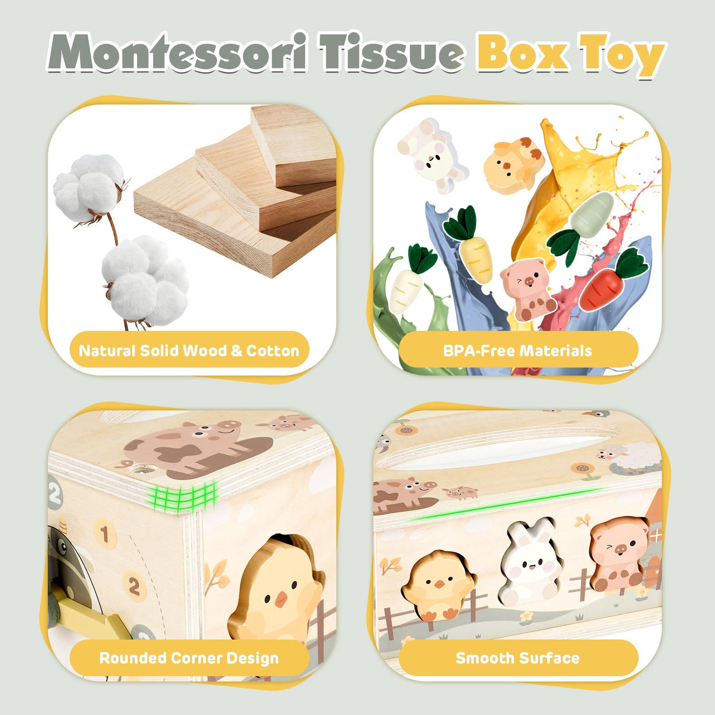 Vanplay Montessori Spielzeug Baby 12 Monate, 6 in 1 Tücherbox Baby Spielzeug ab 1 Jahr, Holzspielzeug Motorikspielzeug ab 1 2 3 Jahre Mädchen Junge, Geschenk Kind 1 Jahr