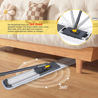 HEVOL Bodenwischer 90cm Breit | Wischmopp mit 154cm Edelstahlgriff & 360°Drehkopf | Industrieller Flachmopp für Haushalt, Büro, Hotel, Mall & Garage | Inkl. 1 Baumwollpad + 2 Mikrofaserpads