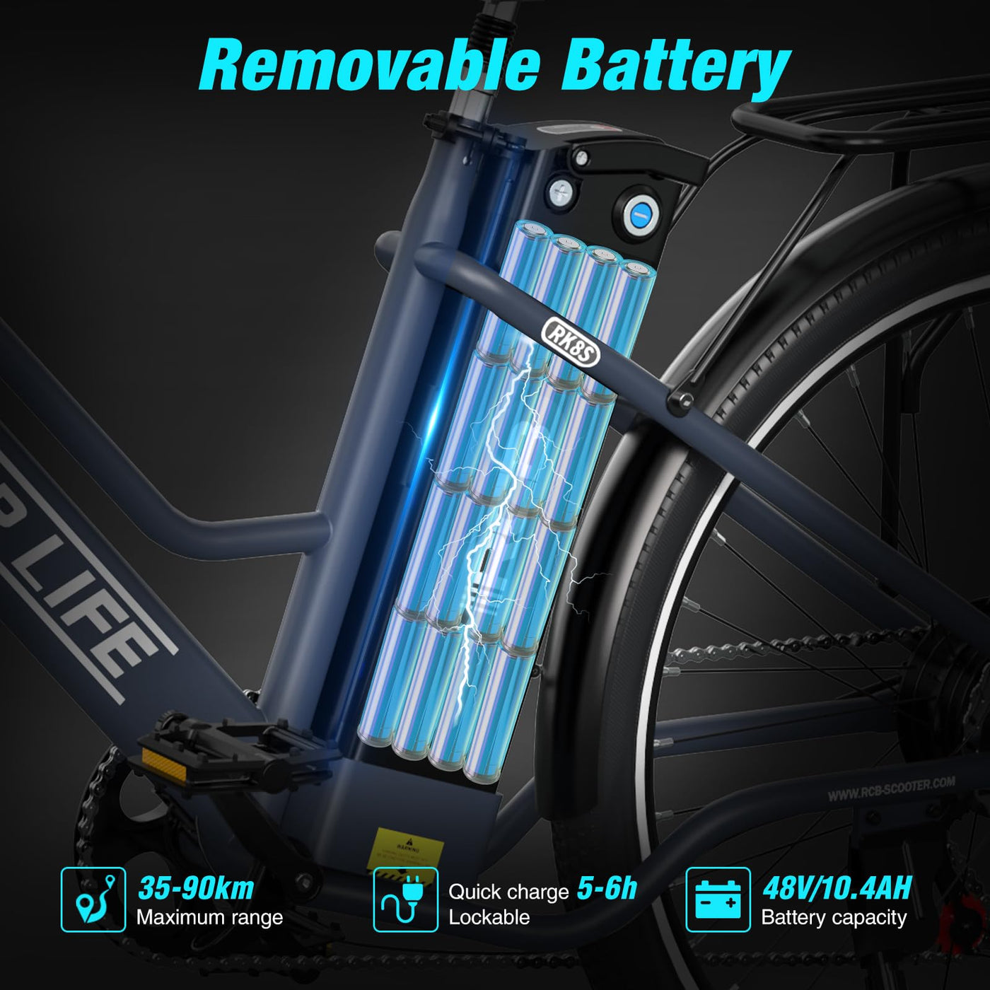 RCB 26" E Bike, 250W Motor, 7 Gang, Reichweite 35-90 km, City Ebike,Doppelscheibenbremsen, Elektro-Mountainbike mit Wasserdichter Fahrradtasche