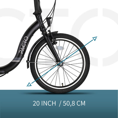 PACTO SIX - Hollandrad Hochwertiges Klappfahrrad 27cm Aluminiumrahmen Bike 20 Zoll Aluminiumräder Bicycle, 6 Speed Shimano Gänge Faltrad Klapprad Fahrrad Klappfahrrad Für Erwachsene Blau (Schwarz)