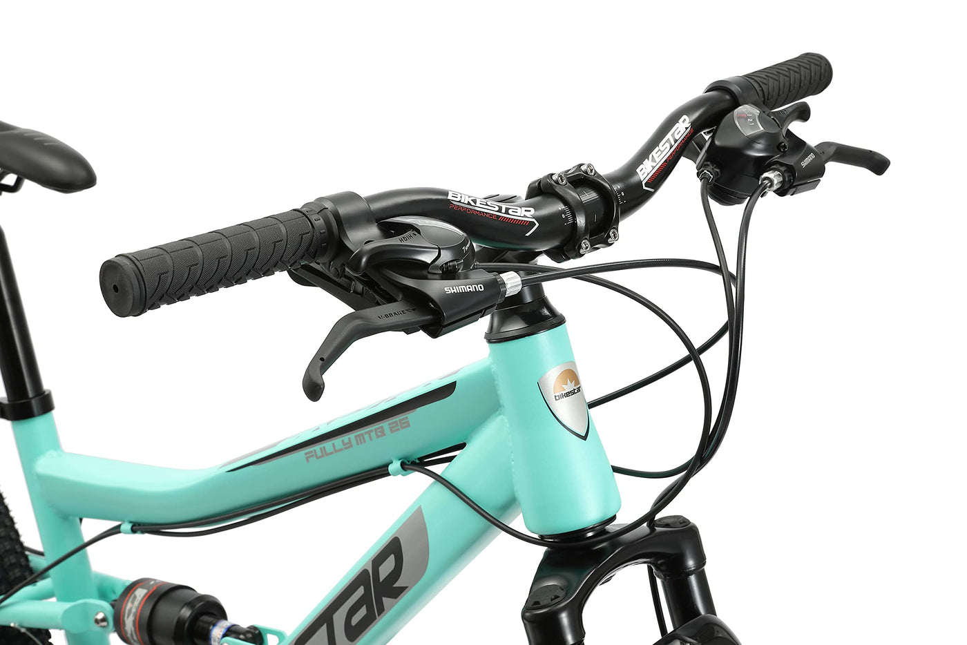 BIKESTAR Fully Mountainbike Shimano 21 Gang Schaltung, Scheibenbremse 26 Zoll Reifen | 15 Zoll Rahmen MTB Vollgefedert | Mint