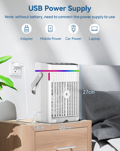 Mobile Klimaanlage, 1250ml Mini Klimaanlage, USB 4 in 1 Tragbare Mobile Klimagerät mit 1/2/3 H Timer, 3 Geschwindigkeiten & 3 Nebelmodi, 7 Farben Mini Luftkühler für Hause, Büro