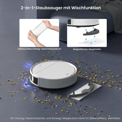 OKP Saugroboter, 5000Pa Staubsauger Roboter mit Präzise Entfernungsnavigation, 180Mins, HEPA-Filter, WLAN Roboterstaubsauger, Ideal für Tierhaare, Teppiche, Hartböden K5P
