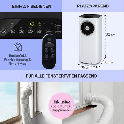 Klarstein Mobile Klimaanlage, 5-in-1 Klimagerät, Ventilator, Luftentfeuchter, Luftreiniger & Nachtmodus, App-Steuerung, Wohnung mit Abluftschlauch, Air Conditioner, 11.500 BTU, Anthrazit