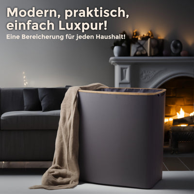 Luxpur® Wäschekorb XXL mit Deckel 3 Fächer Wäschesack Bambus Wäsche-Sortier-System Faltbare Wäschebox Wäschesammler Wäschetrenner Wäschetruhe Laundry Basket