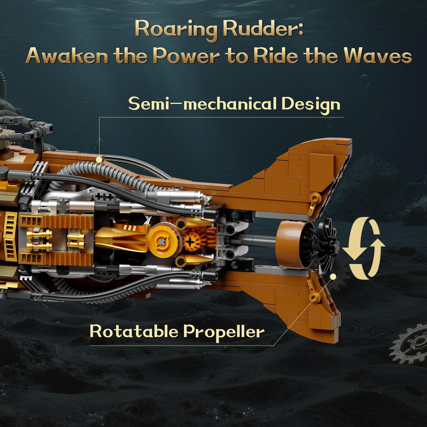 PANTASY Steampunk Nautilus U-Boot Klemmbausteine Set, Modulares 3-Sektionen-Design mit Zahnrad-Propeller, Mini-Boot & Unterwasser-Abenteuerszene, Retro Mechanisches Sammlermodell für Erwachsene