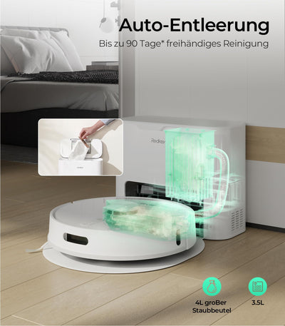 Redkey R10 Saugroboter 2-in-1 mit Absaugstation und Wischfunktion, LiDAR-Navigation, Starke 4000Pa Saugkraft, 4 L Staubbeutel, 90 Tage freihändige Reinigung, ideal für Tierhaare, App