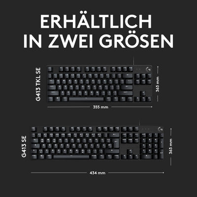 Logitech G413 TKL SE Mechanische Gaming-Tastatur - Mit Hintergrundbeleuchtung und taktilen mechanischen Schaltern, Anti-Ghosting, Kompatibel mit Windows, macOS, Deutsches QWERTZ-Layout - Schwarz