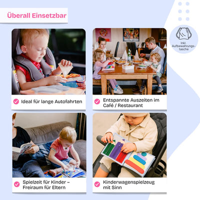 Jolly Designs – Mini Quiet Book Sonnenschein – Montessori Spielzeug ab 18 Monaten – Motorik & Kreativität fördern – Busy Book aus Filz – Handgefertigtes Filzbuch – Perfekt für unterwegs & Reisen