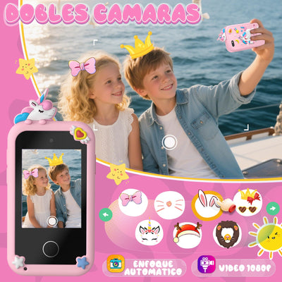 Fippesax Kinder Handy Smartphone Spielzeug, Kinderkamera 2,8" Touchscreen Handy für Mädchen Jungen, 20 lernspiele, Dualkamera, 8GB SD Karte, MP3 Player 3-9 Jahre