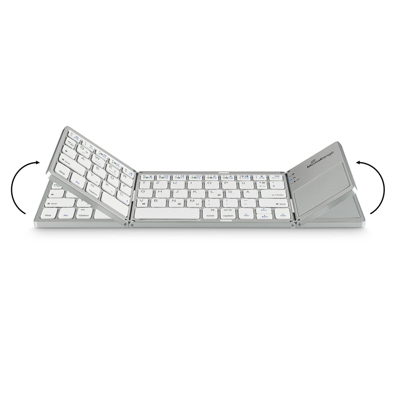 MediaRange kompakte Funk-Tastatur mit 63 Tasten und Touchpad, QWERTZ (DE/AT/CH) Tastaturbelegung, silber