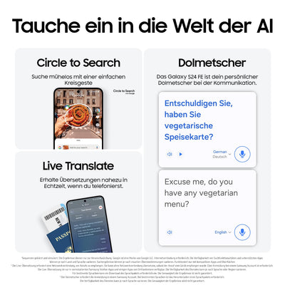 Samsung Galaxy S24 FE AI Smartphone ohne Vertrag, AI Handy mit Android, 8 GB RAM, 256 GB Speicher, 50-MP-Kamera, Lange Akkulaufzeit, Mint, 36 Monate Herstellergarantie [Exklusiv bei Amazon]