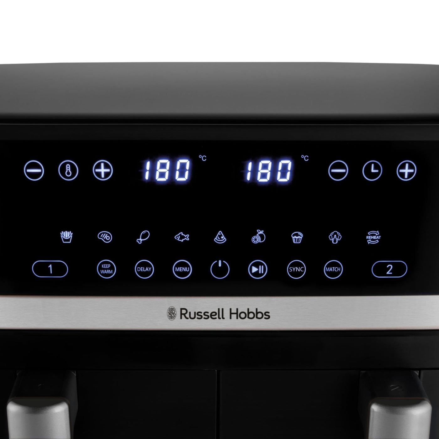 Russell Hobbs Heißluftfritteuse 2 Kammern 9L Rapid AirFryer [2 Fächer je 4,5l, sehr leiser Betrieb, 9 Programme] SatisFry Fritteuse (spülmaschinenfest, Match & Synchronisierungsfunktion) 27681-56
