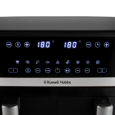 Russell Hobbs Heißluftfritteuse 2 Kammern 9L Rapid AirFryer [2 Fächer je 4,5l, sehr leiser Betrieb, 9 Programme] SatisFry Fritteuse (spülmaschinenfest, Match & Synchronisierungsfunktion) 27681-56