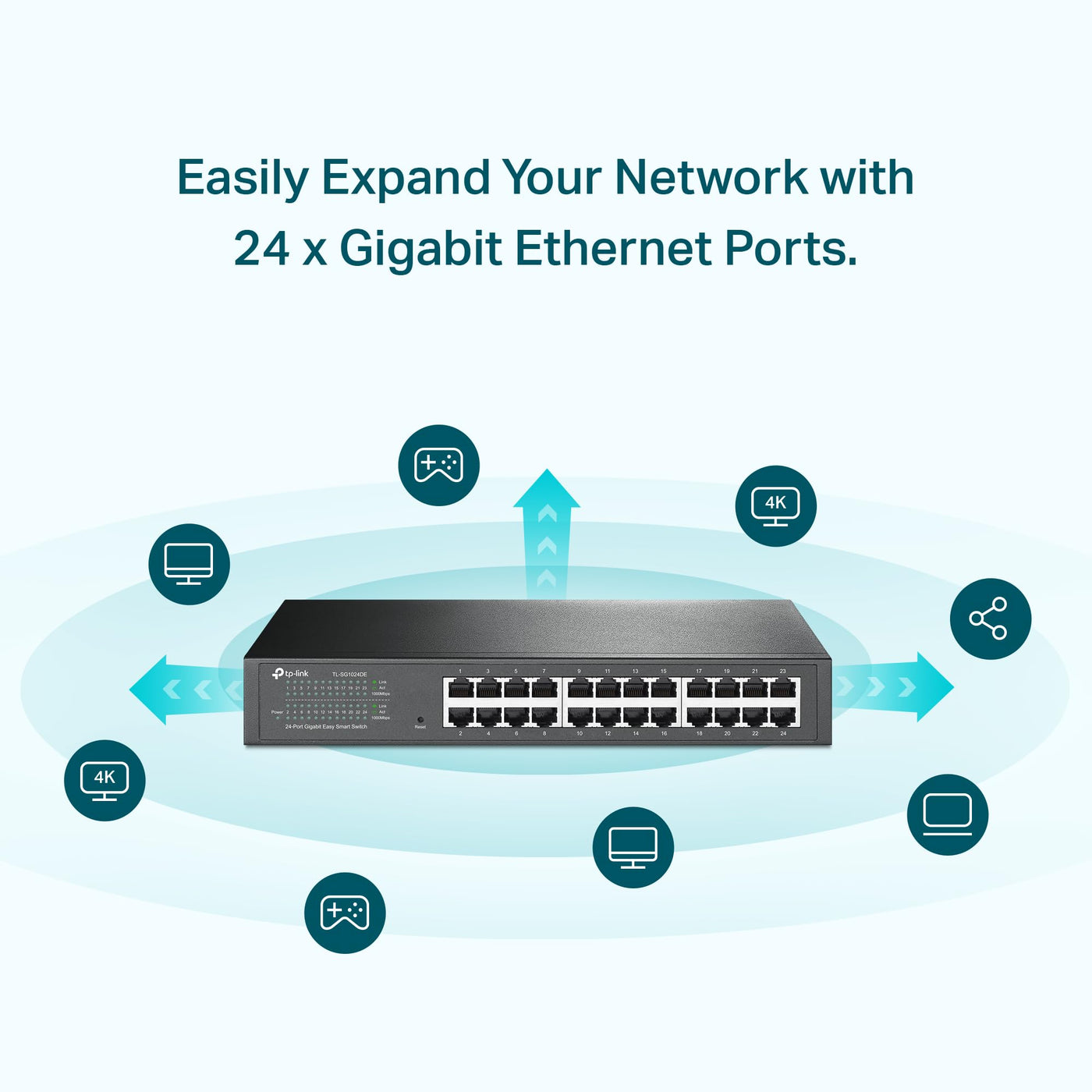 TP-Link TL-SG1024DE 24 Port Gigabit Netzwerk Managed Switch (Rackmount, 24*RJ-45 Ports, Metallgehäuse, IGMP-Snooping, Plug-und-Play, lebenslange Garantie) schwarz