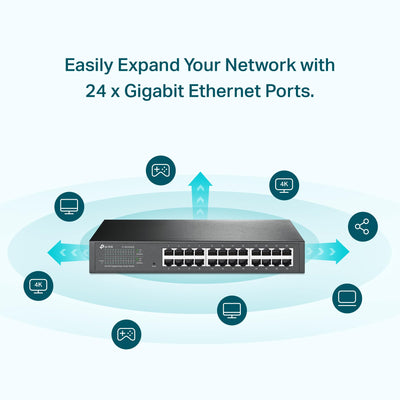 TP-Link TL-SG1024DE 24 Port Gigabit Netzwerk Managed Switch (Rackmount, 24*RJ-45 Ports, Metallgehäuse, IGMP-Snooping, Plug-und-Play, lebenslange Garantie) schwarz