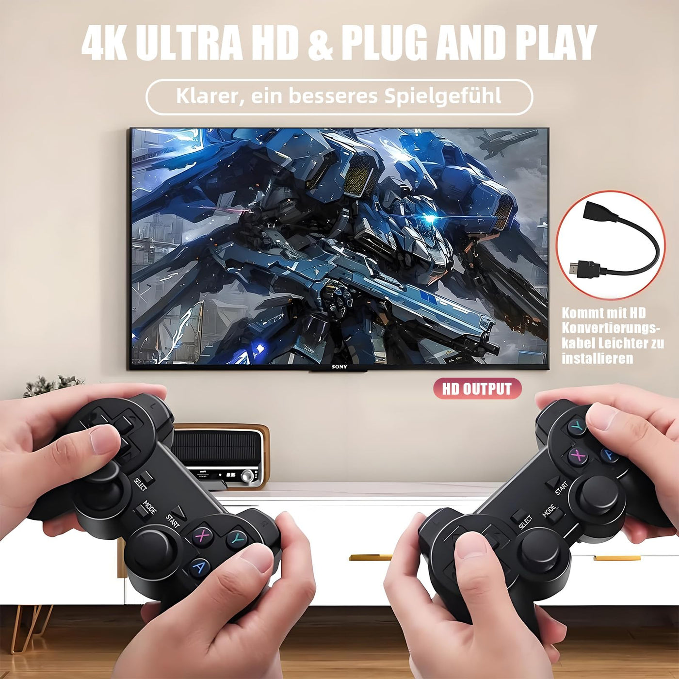 XIXIMENG X2 Plus Retro Konsole Spielkonsole Game Stick 4K,50000+ Spiele 40+ Emulator,Plug and Play Videospielkonsole Retro mit Wireless Controller,Tragbare Spielkonsole,Geschenk für Erwachsene (128G)
