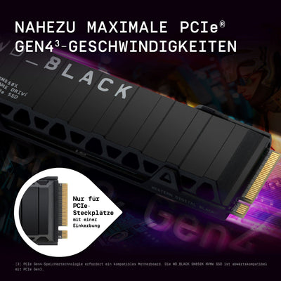 WD_BLACK SN850X NVMe SSD mit Heatsink 2 TB interne SSD (Gaming Speicher, PCIe Gen4-Technologie, Lesen 7.300 MB/s, Schreiben 6.600 MB/s) Schwarz