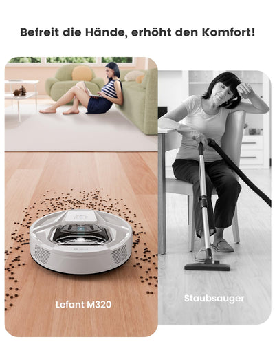 LEFANT M320 Saugroboter, 6.000Pa Staubsauger Roboter mit Präzise-Entfernungs-Navigation, Sichtbar 800ML Staubbehälter, 210Mins, WLAN/App, Ideal für Tierhaare, Teppiche
