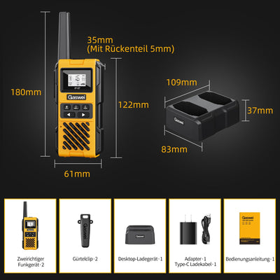 Gaswei G1pro Hochleistungs- Walkie Talkies mit großer Reichweite für Erwachsene, wiederaufladbare Notfallfunkgeräte, 16-Kanal-Walkie-Talkie mit Lithium-Ionen-Akku, IP67 wasserdicht (2 Stück)