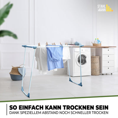 STAHLMANN ® Wäscheständer ausziehbar [20M Trockenfläche ] Made IN EU - Wäscheständer XXL - Wäscheständer mit Klemmen für kleine Wäschestücke - Wäscheständer platzsparend