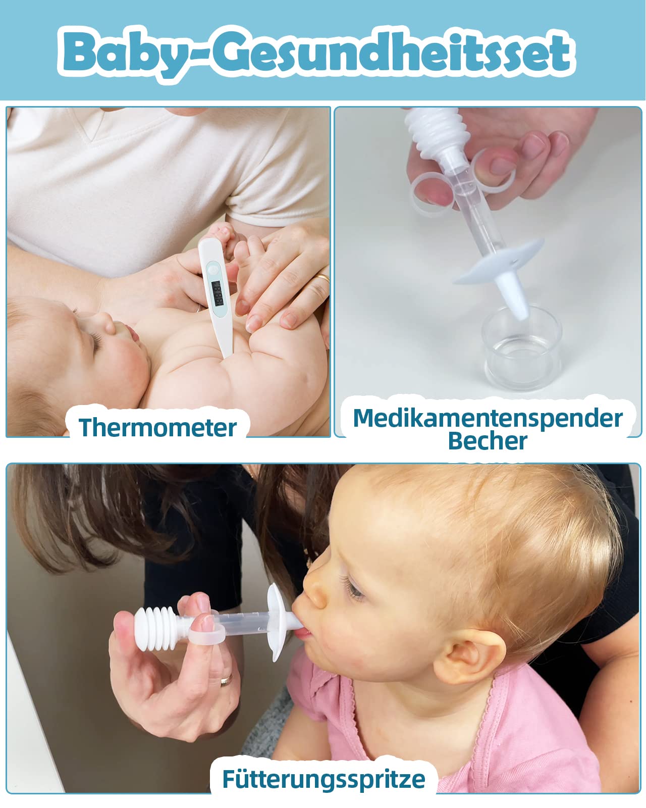 Lictin Babypflegeset 15 teilige Baby Pflegeset Neugeborene mit Fieberthermometer Nasensauger Kamm Nagelschere Baby Erstausstattung Pflegeset für Neugeborene (Grau)