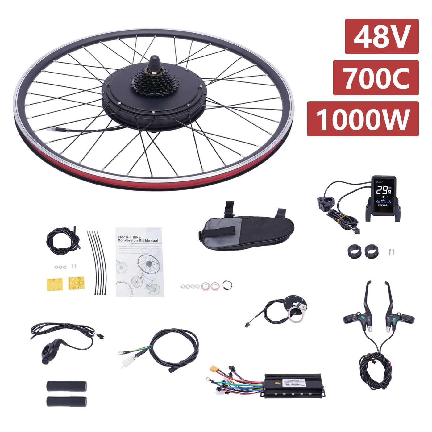 SABUIDDS 28" & 29" E-Bike Umbausatz 1000 Watt Fahrrad Motor Kit Elektro Hinterrads Brushless Nabenmotor Kits Electric Bike Conversion Kit mit LCD Display (für HL Plus 48V 13Ah Akku)