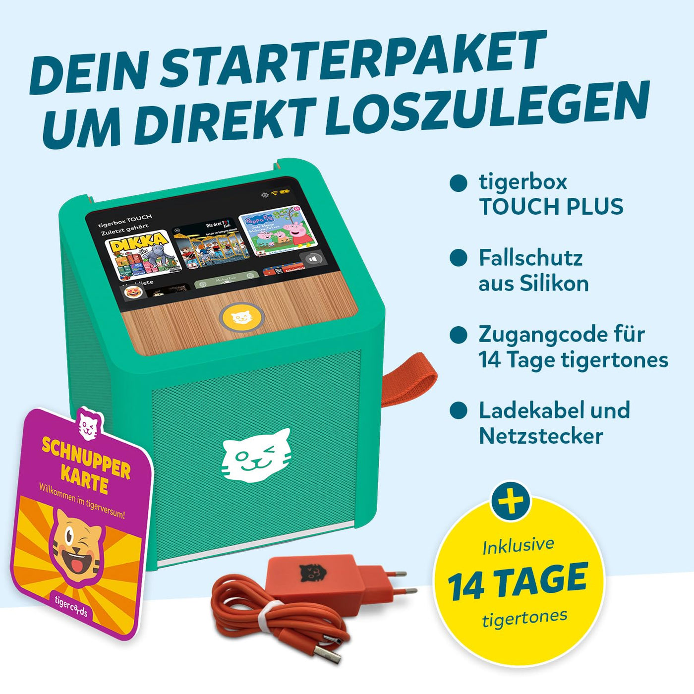 tigermedia tigerbox TOUCH PLUS grün| Streaming-Hörbox für Kinder | Stereo-Klang | Farb-Touchdisplay | Hörspielbox mit Nachtlicht | Bluetooth-Kopfhöreranschluss | extra starker Akku