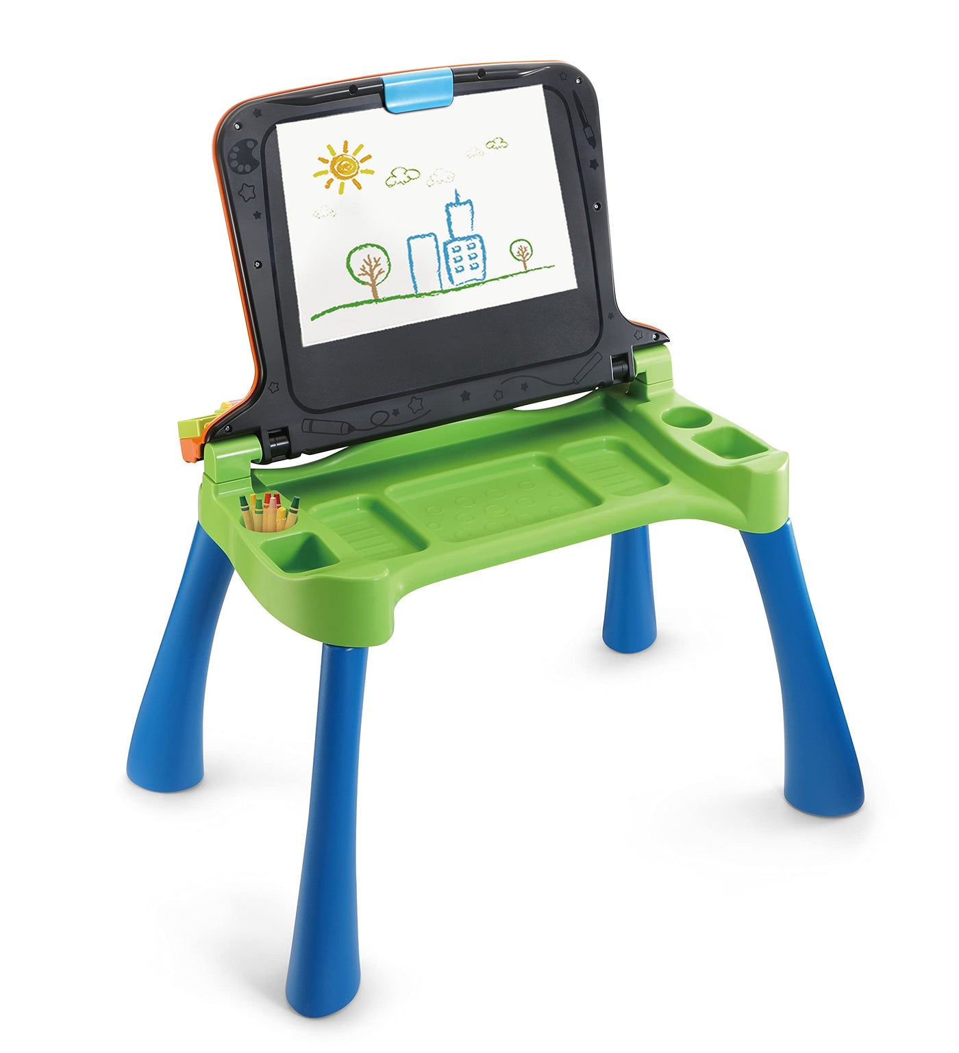 Vtech 5-in-1 Magischer Schreibtisch – Interaktiver Kinderschreibtisch inkl. Hocker – Mit Kreidetafel, Staffelei, Schreibfeld und Projektor – Für Kinder von 3-6 Jahren