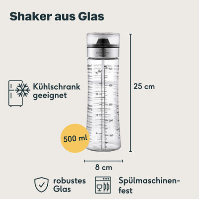SILBERTHAL Dressingshaker aus Glas mit Rezepten – 500 ml – Spülmaschinenfest - Neuer Deckel & Neue Rezepte