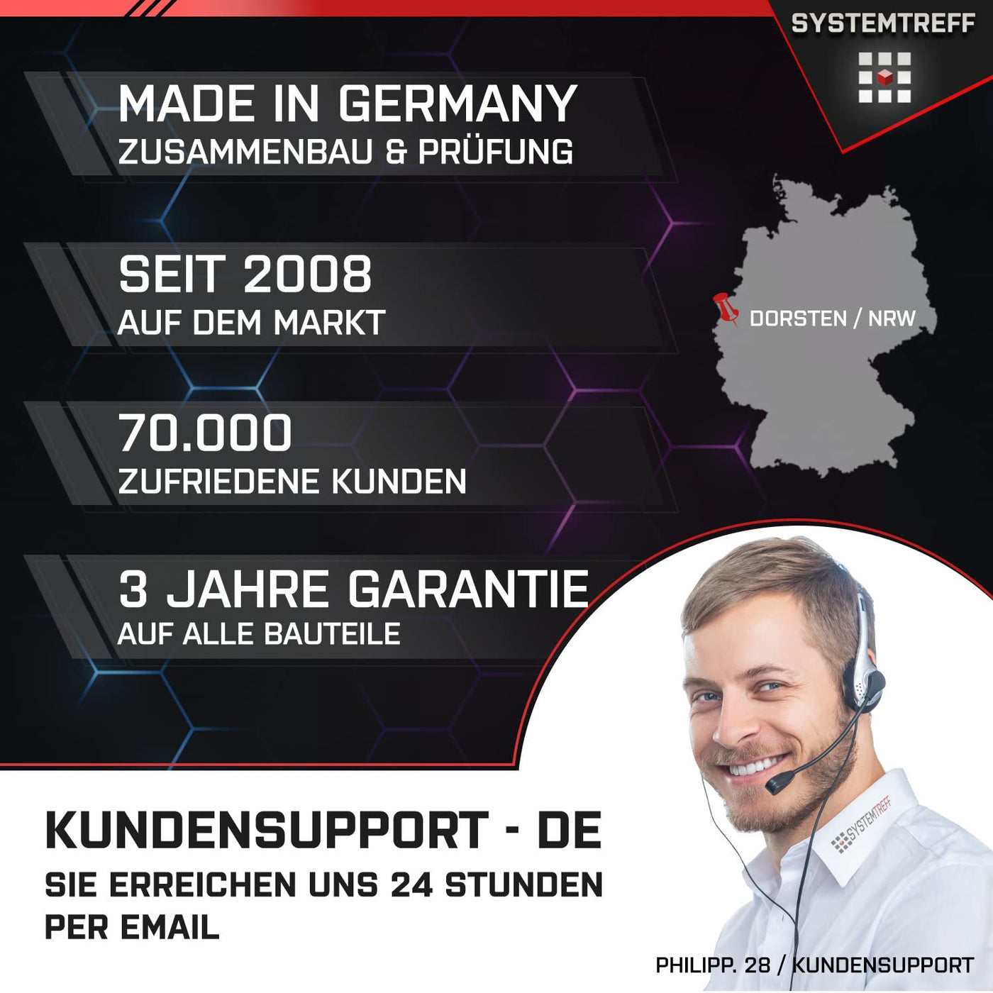 SYSTEMTREFF Basic Gaming Komplett PC Set AMD Ryzen 7 5700G 8x4.6GHz | AMD Radeon RX Vega 8 4K HDMI DX12 | 1TB M.2 NVMe | 32GB DDR4 RAM | WLAN Desktop Paket Computer für Gamer, Gaming