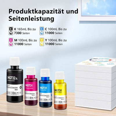 Kompatibel 31 32 XL Nachfülltinte für Drucker Smart Tank 7305 7005, Druckertinte 31 32XL für Smart Tank Plus 570 555 559 655 315 319 455 515 519 670 Smart Tank 7605 7306 7006 Ink Tank Wireless 415 419