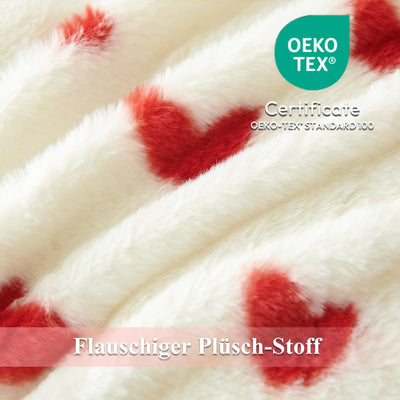 Tospass Plüsch Bettwäsche Set 200x200cm Rot Weiß Herz Liebe Kunstfell Warme Winterbettwäsche Flanell Samt Biber Flauschig Deckenbezug Fleece Bettbezug mit Reißverschluss und 1 Kissenbezug 80x80cm