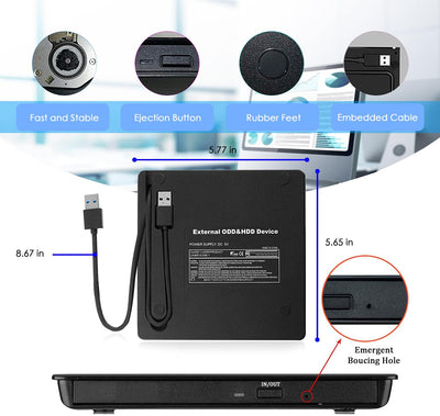 Antika Externes DVD Laufwerk CD DVD Brenner Player USB 3.0 Writer DVD/CD +/-RW CD Laufwerk für Laptop Desktop mit Mac/OS//Linux/Win11/Win10/Win8/XP