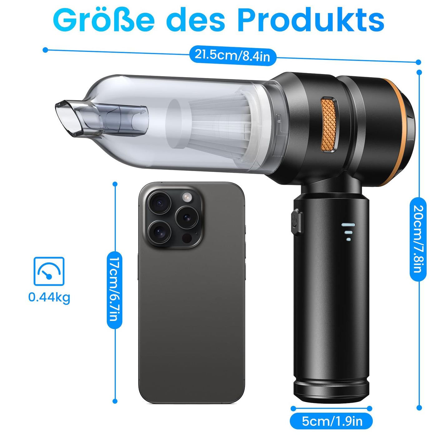 Handstaubsauger Akku Kabellos - 20000Pa Leistungsstarker, Portabler Mini Auto Staubsauger für Auto, Haus,Pc,Küche,Ritzen und Ecken,Kann Als Aufblasbare Pumpe Verwendet Werden,6000mAh (Silbergoldfarbe)