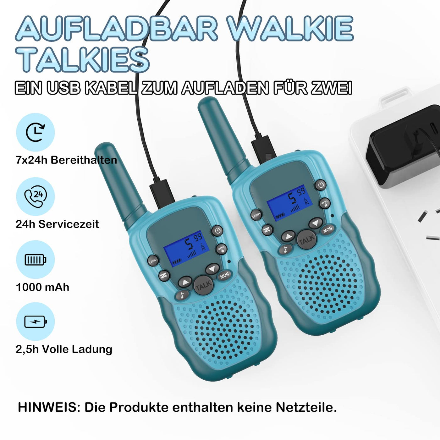 Bakoherp Walkie Talkie Kinder ab 3-12 Jahre, Aufladbar mit 8 Kanäle, Funkgerät Wiederaufladbar mit LED Taschenlampe, VOX Funktion, Klare Stimme für Abenteuer, Camping, Wandern