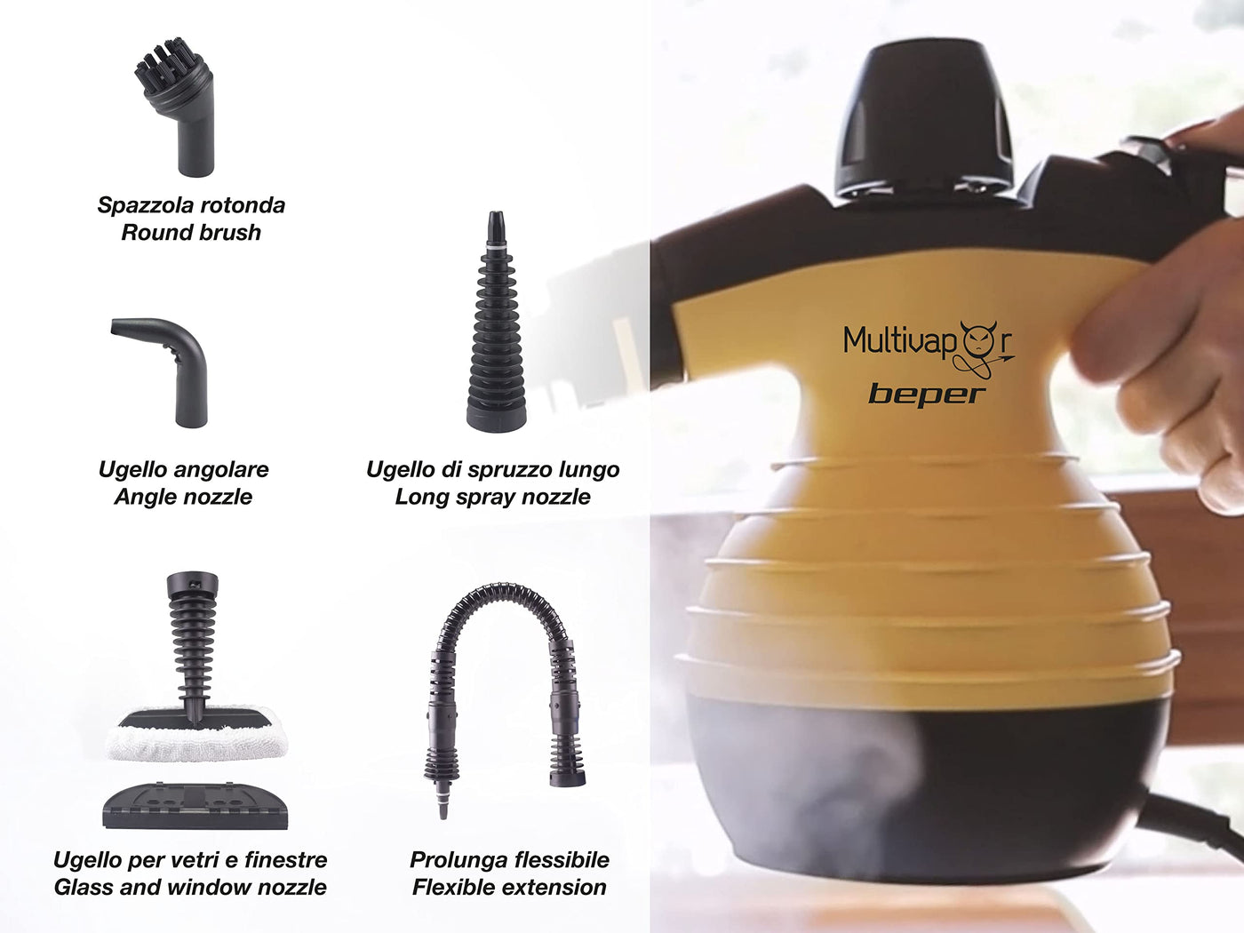 BEPER 50.700 Dampfreiniger Boden, Sofas, Teppiche - Dampfreiniger 135° max, 3 Meter Kabel, 350 ml