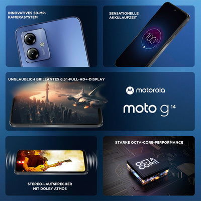 Motorola Mobility moto g14 Smartphone (6,5"-FHD+-Display, 50-MP-Kamera, 4/128 GB, 5000 mAh, Android 13) Sky Blue, inkl. Schutzcover [Exklusiv bei Amazon]