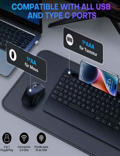 Tastatur Maus Set Kabellos - OMOTON Ergonomische Kabellos Tastatur QWERTZ Deutsche Mit Handgelenkauflage, Funk Tastatur Leise 2.4G USB Wireless Keyboard and Mouse Set für PC/Windows- Schwarz