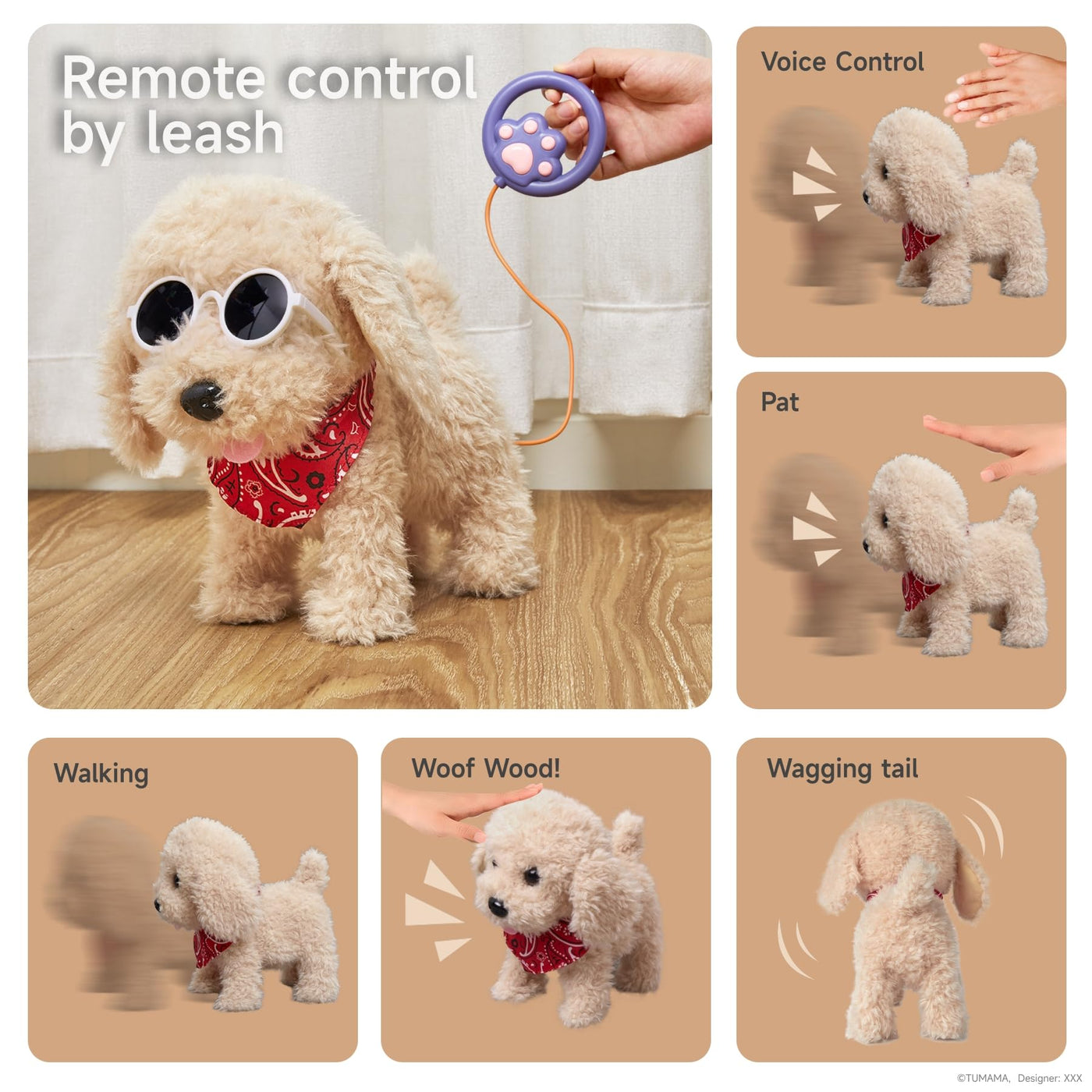 TUMAMA Interaktives Hund Spielzeug Kinder, Laufender Hund mit Fernbedienung Leine der Läuft und Bellt, Spielhund Kinderspielzeug ab 3 4 5 6 Jahre, Kuscheltier Hunde - Gehen, Bellen, Schwanz Wedeln