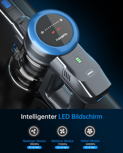 FABULETTA Akku Staubsauger, 6 in 1 Staubsauger Kabellos bis zu 50Min. Laufzeit, Leicht Akkusauger mit LED Display & Anti-Tangle-Bürste, für Teppich, Hartboden und Tierhaare (Blau)