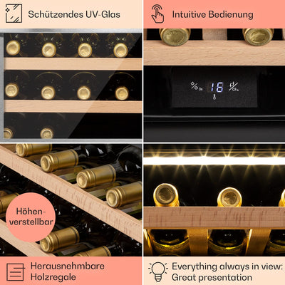 Klarstein Einbau-Weinkühlschrank, 1 Zonen Getränkekühlschrank Klein, Kleiner Weinschrank, 51L Wein-Kühlschrank Klein mit Glastür & Top-Down Tür, Flaschenkühlschrank Wine Fridge für 24 Flaschen