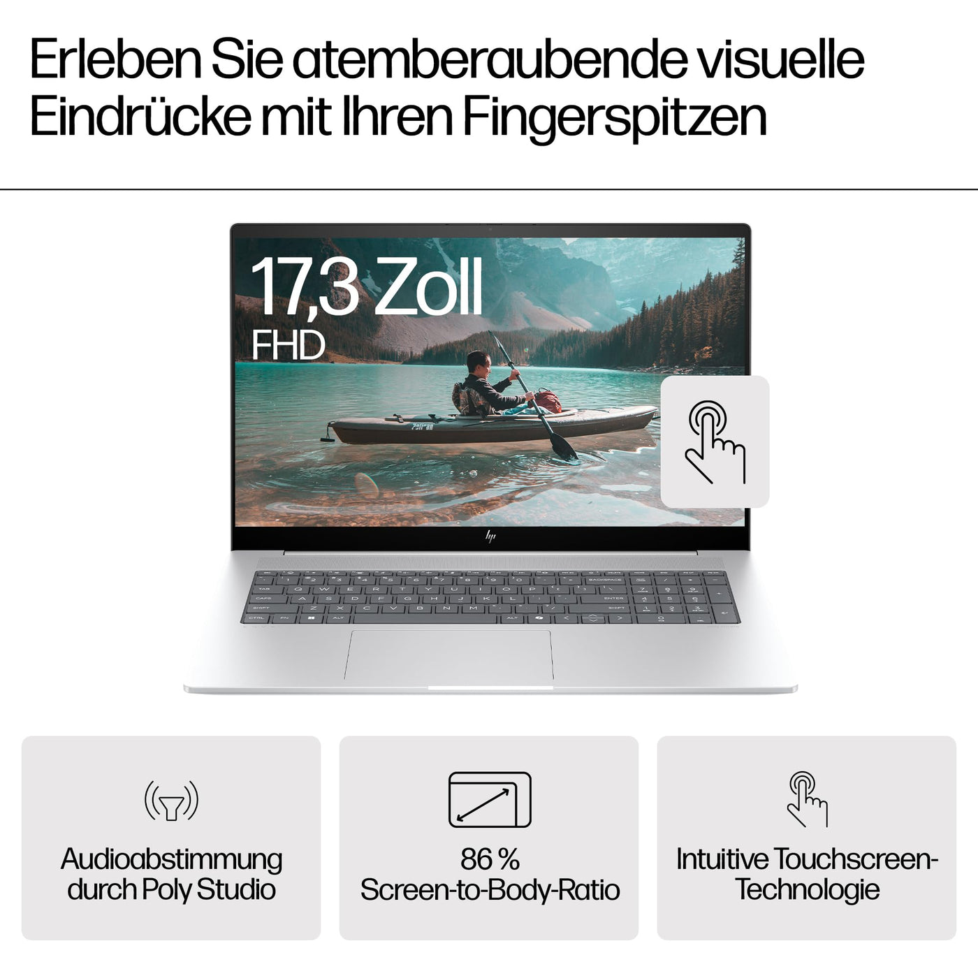 HP Envy Laptop | 17,3" FHD Touchscreen | Intel Core Ultra 7 155H | 16 GB DDR4 RAM (2X 8 GB) | 1 TB SSD | Intel Arc Graphics | Windows 11 Home | Copilot+ Key | QWERTZ Tastatur | Silber
